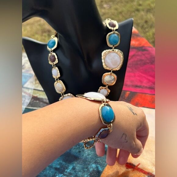 Vintage Inspired Multi-Stone Necklace Bracelet Set - Picture 11 of 14